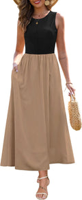 Zattcas Women's Summer Sleeveless Patchwork Maxi Dress