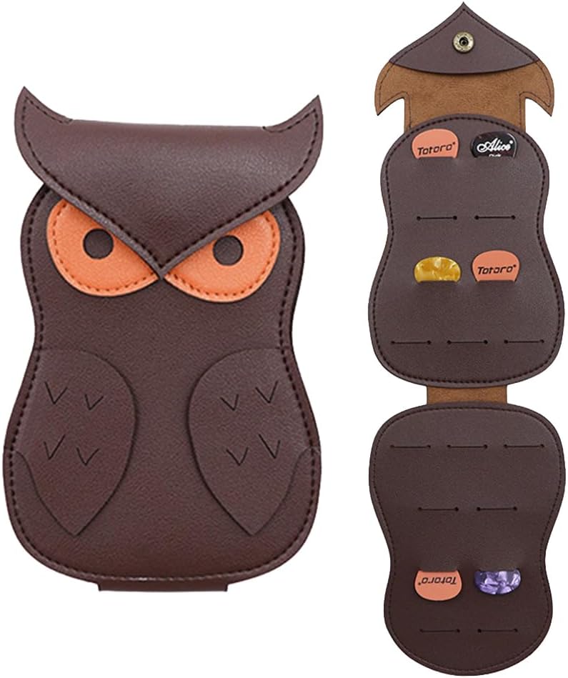 HINSINKIA Owl PU Leather Guitar Pick Holder Case