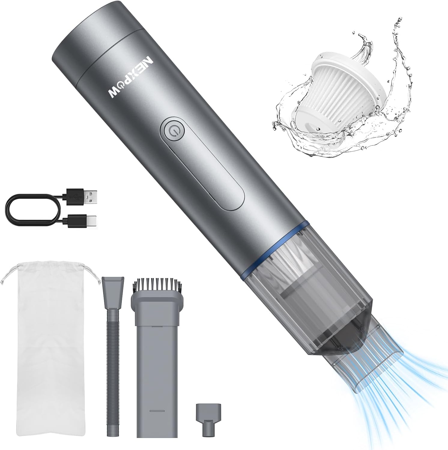 NEXPOW Portable Car Vacuum - 7000PA High Power, Cordless & Compact