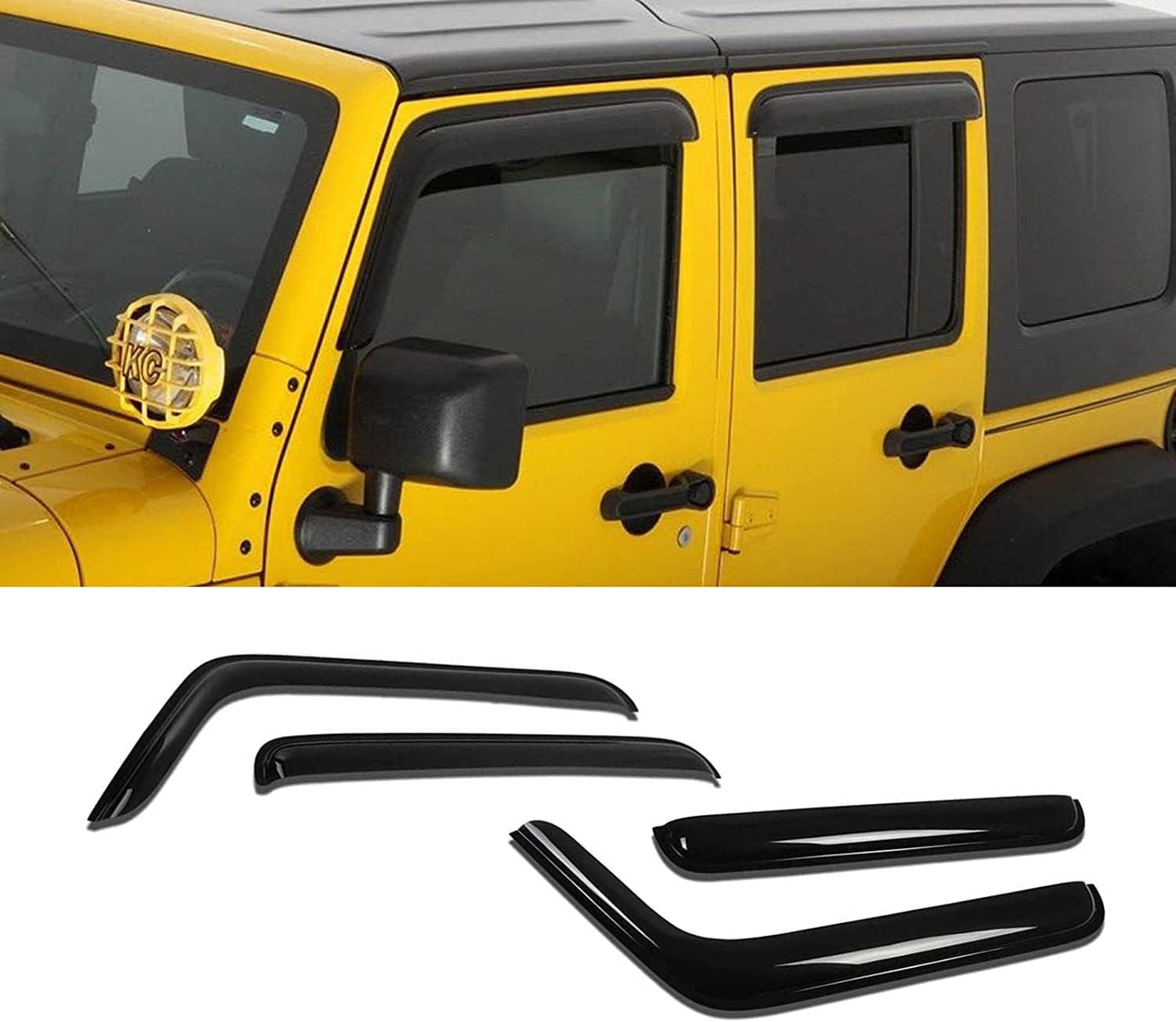 Tape-On Window Visors for 2007-2018 Jeep Wrangler 4-Door