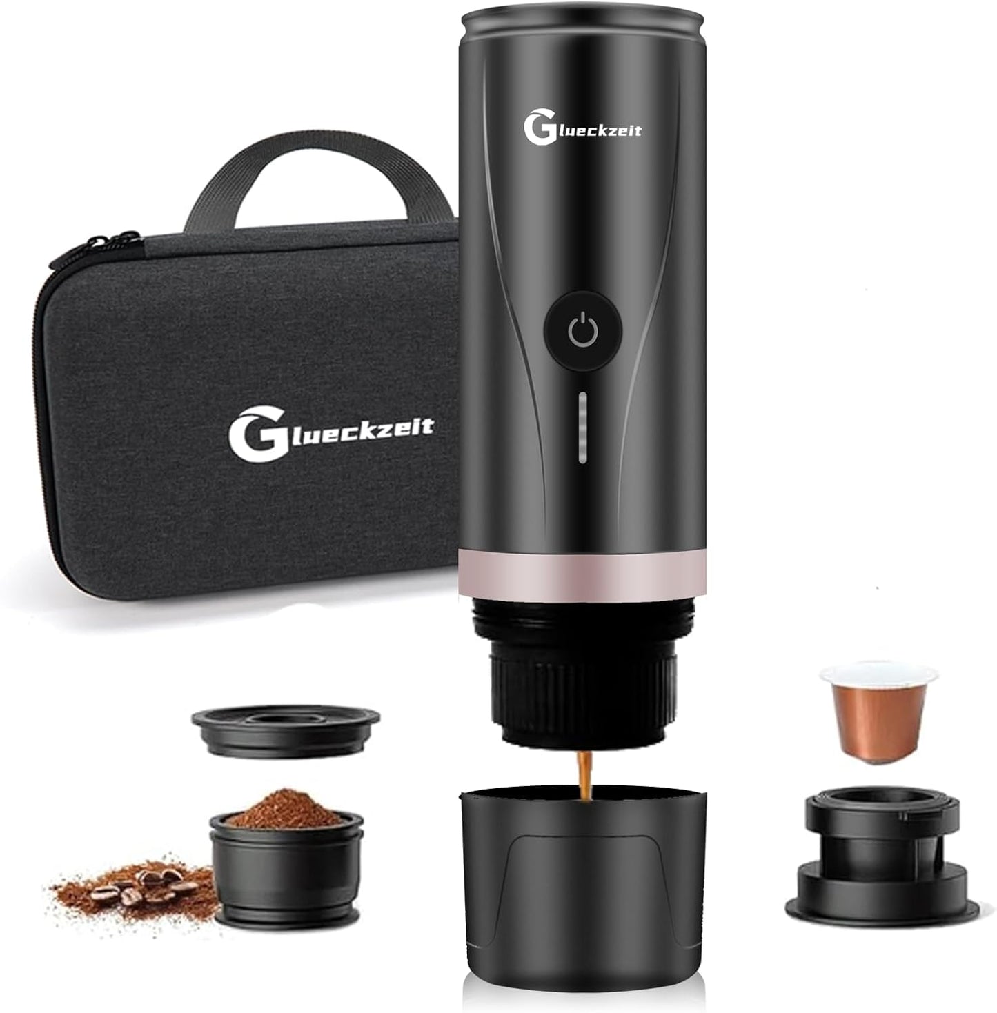 Glueckzeit Portable Espresso Maker: 3-4 Min Self-Heating, 20 Bar Pressure for Coffee Anywhere