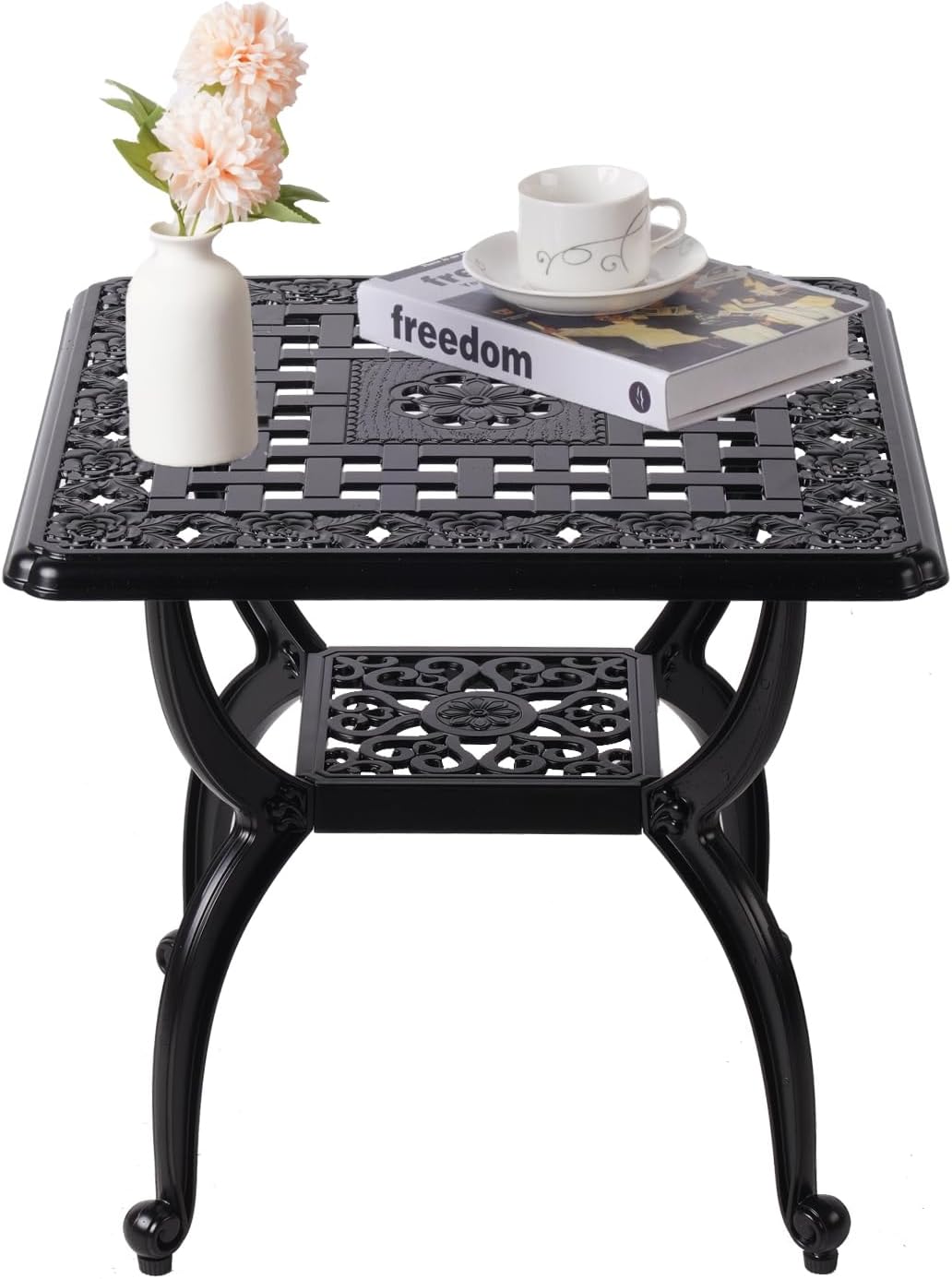 Cast Aluminum Outdoor Side Table for Patio and Garden Use