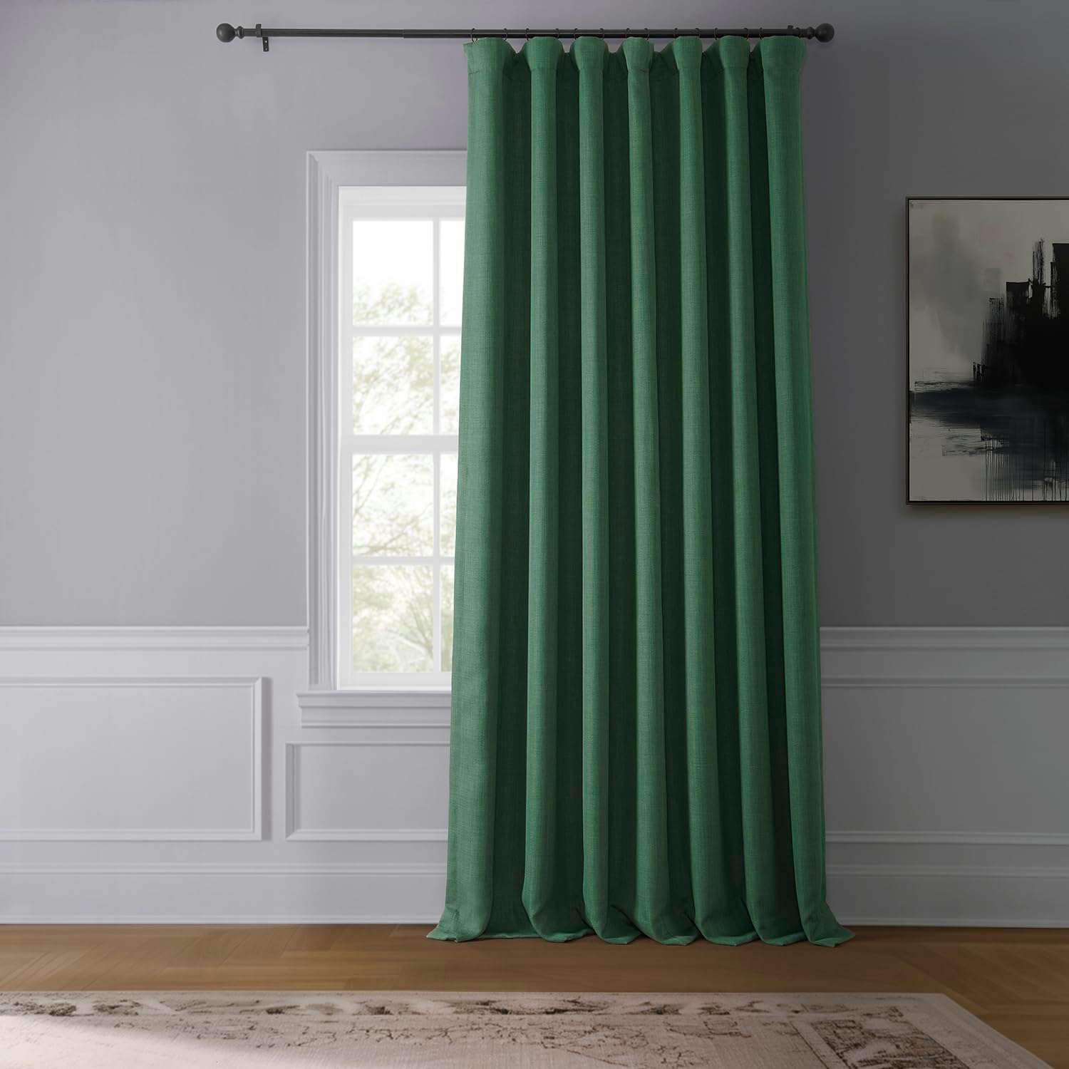 Faux Linen Curtains for Living Room - Key Green Room Darkening