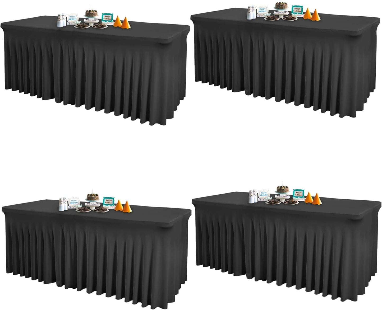 4 Packs Black Table Clothes for 6 Foot Rectangle Tables