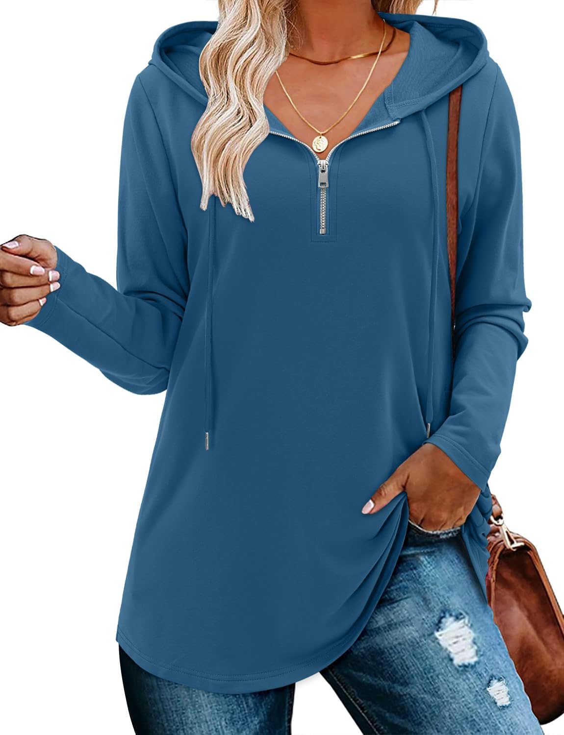 BETTE BOUTIK Womens Quarter Zip Tunic Hoodies for Comfort