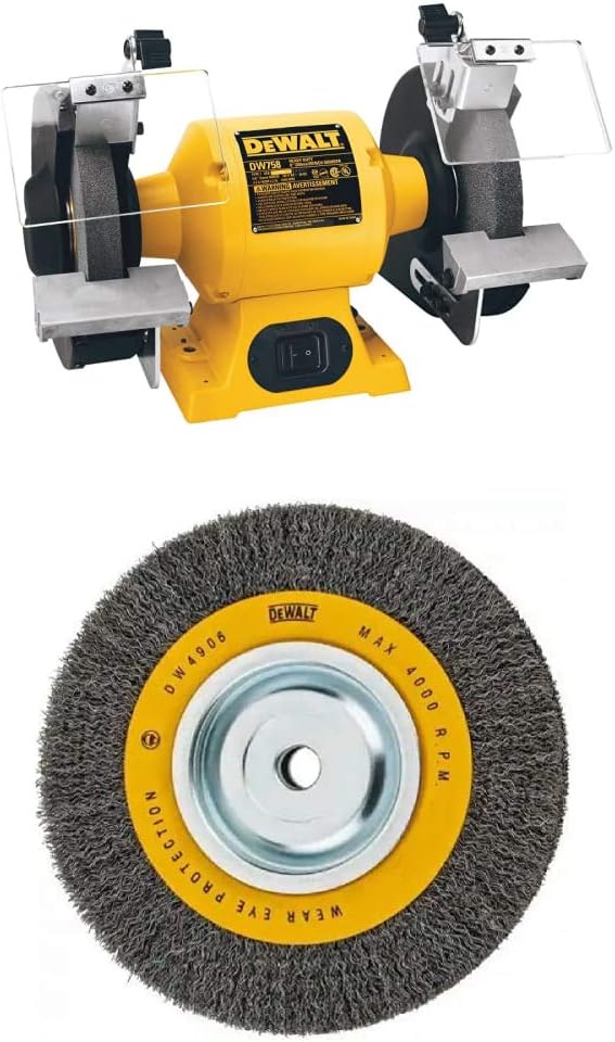 DEWALT 8-Inch Bench Grinder with Crimped Wire Wheel for Precision