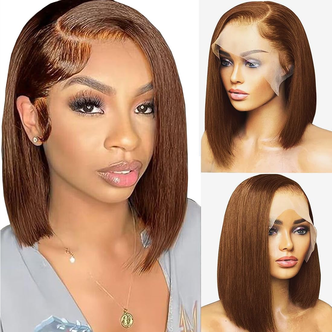 Brown Bob Wig Human Hair 13x6 Lace Front for Black Women