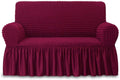 Loveseat Slipcover Red - High Stretch Wine Red Sofa Cover with Skirt