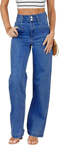High Waisted Straight Leg Jeans - Comfortable Stretchy Wide Leg two