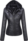Springrain Women's Faux Leather Jacket Moto Biker Coat - Removable