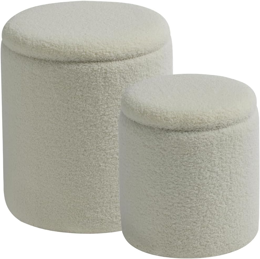 Round Ottoman with Storage Set of 2 for Living Room & Bedroom