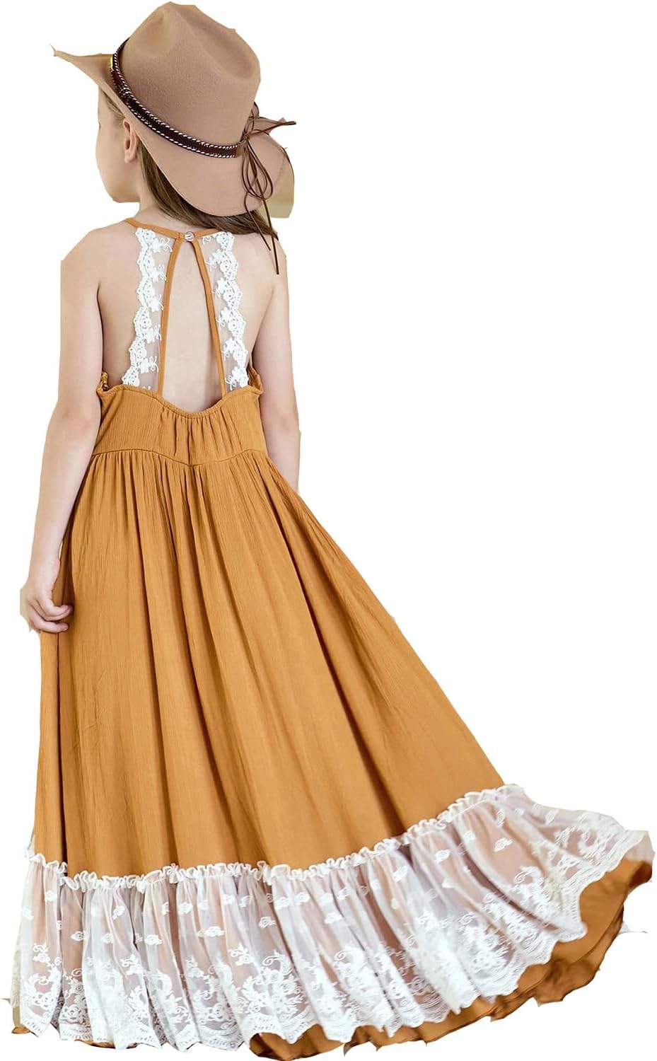 BIBIHOU Girls Kids Lace Back Full-Length Tulle Party Dress