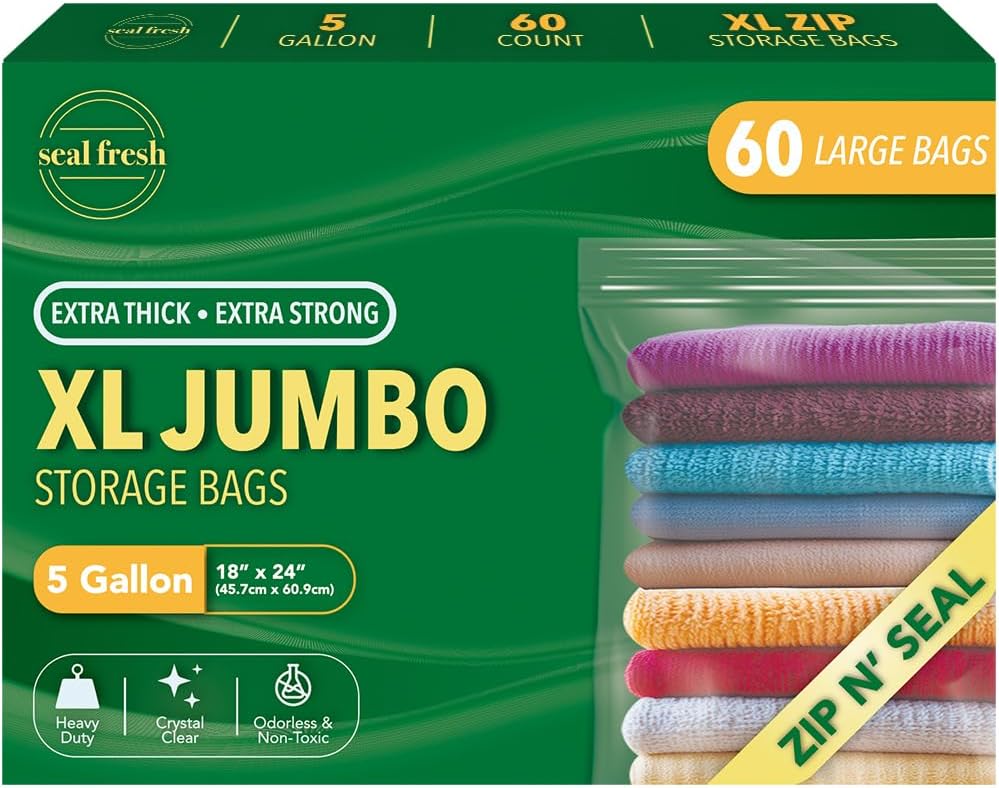 5 Gallon Large Plastic Storage Bags for Clothes and Travel