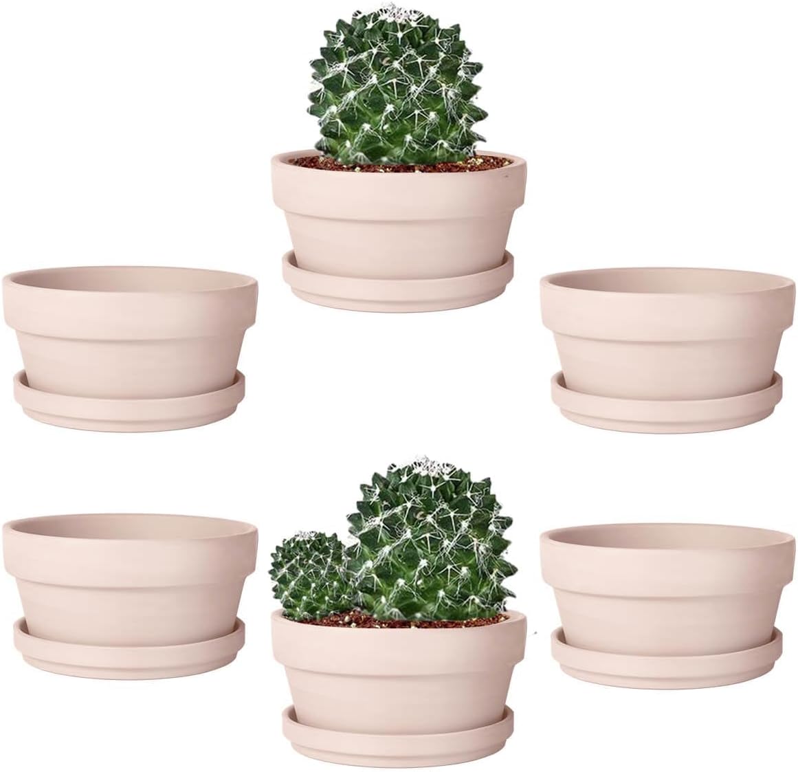 Vensovo 5.7 Inch Pink Terracotta Shallow Succulent Pots Set