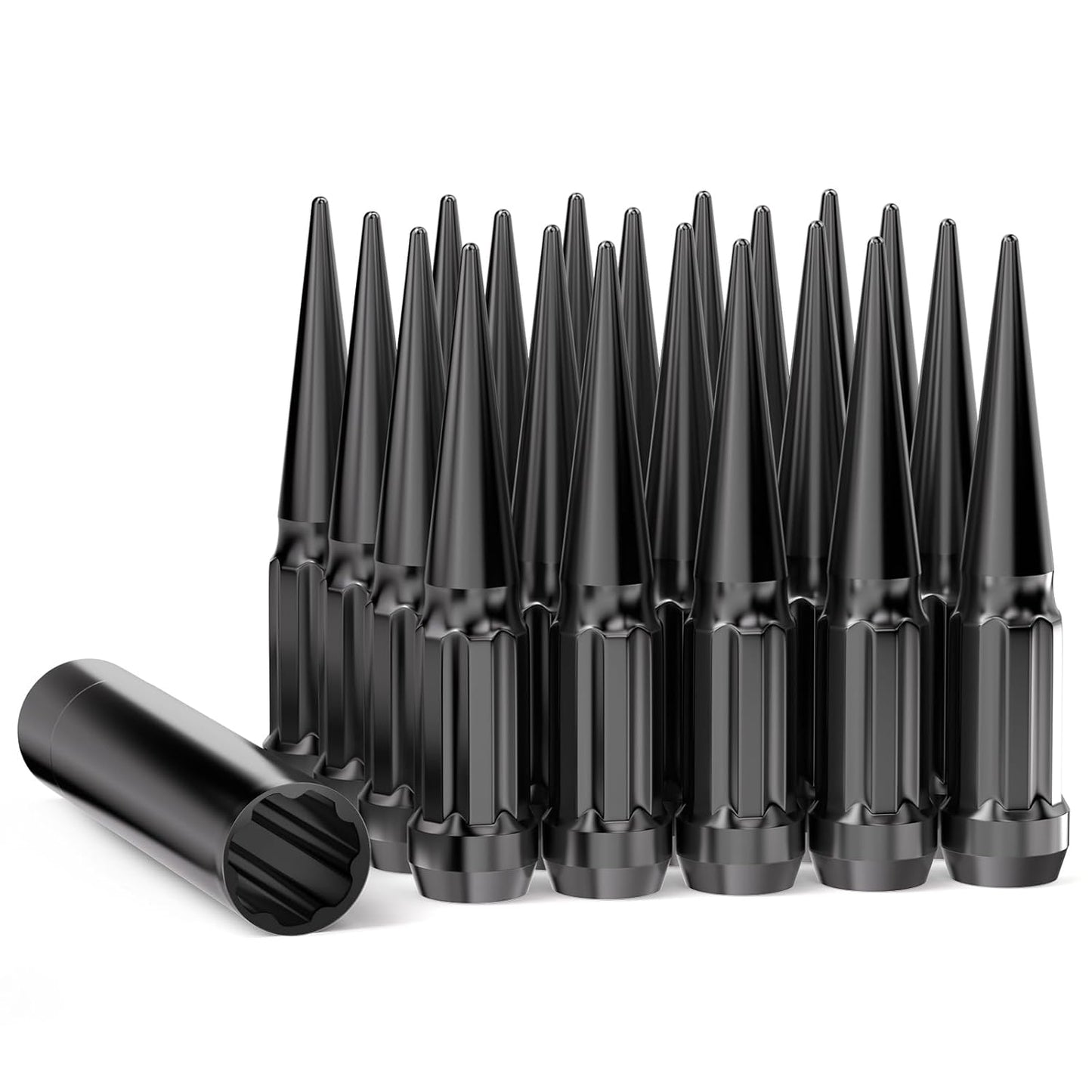 12x1.5 Spike Lug Nuts Black - Locking Spiked Spline Set