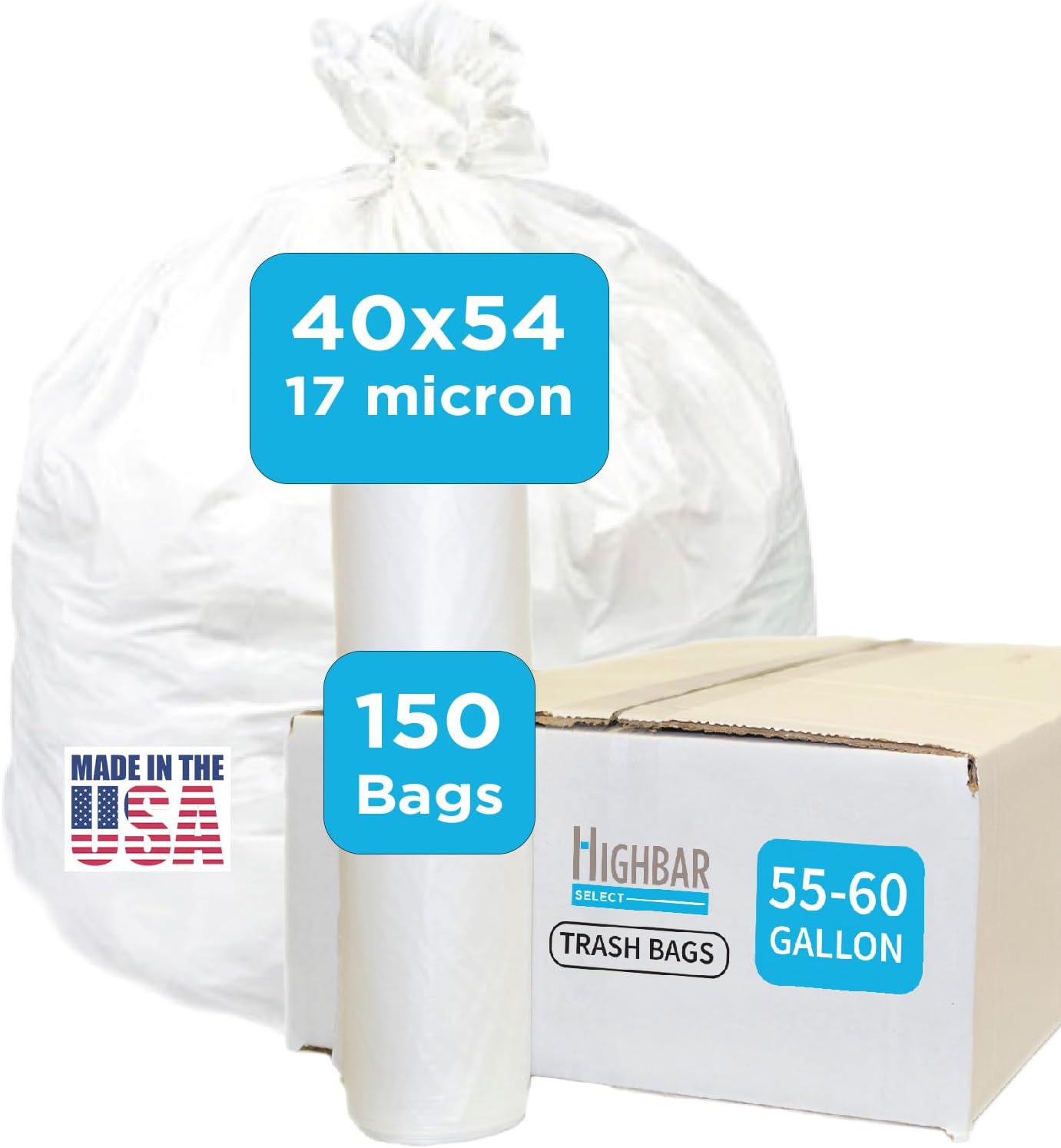 Large Garbage Bags - 55-60 Gallon Heavy Duty Trash Bags