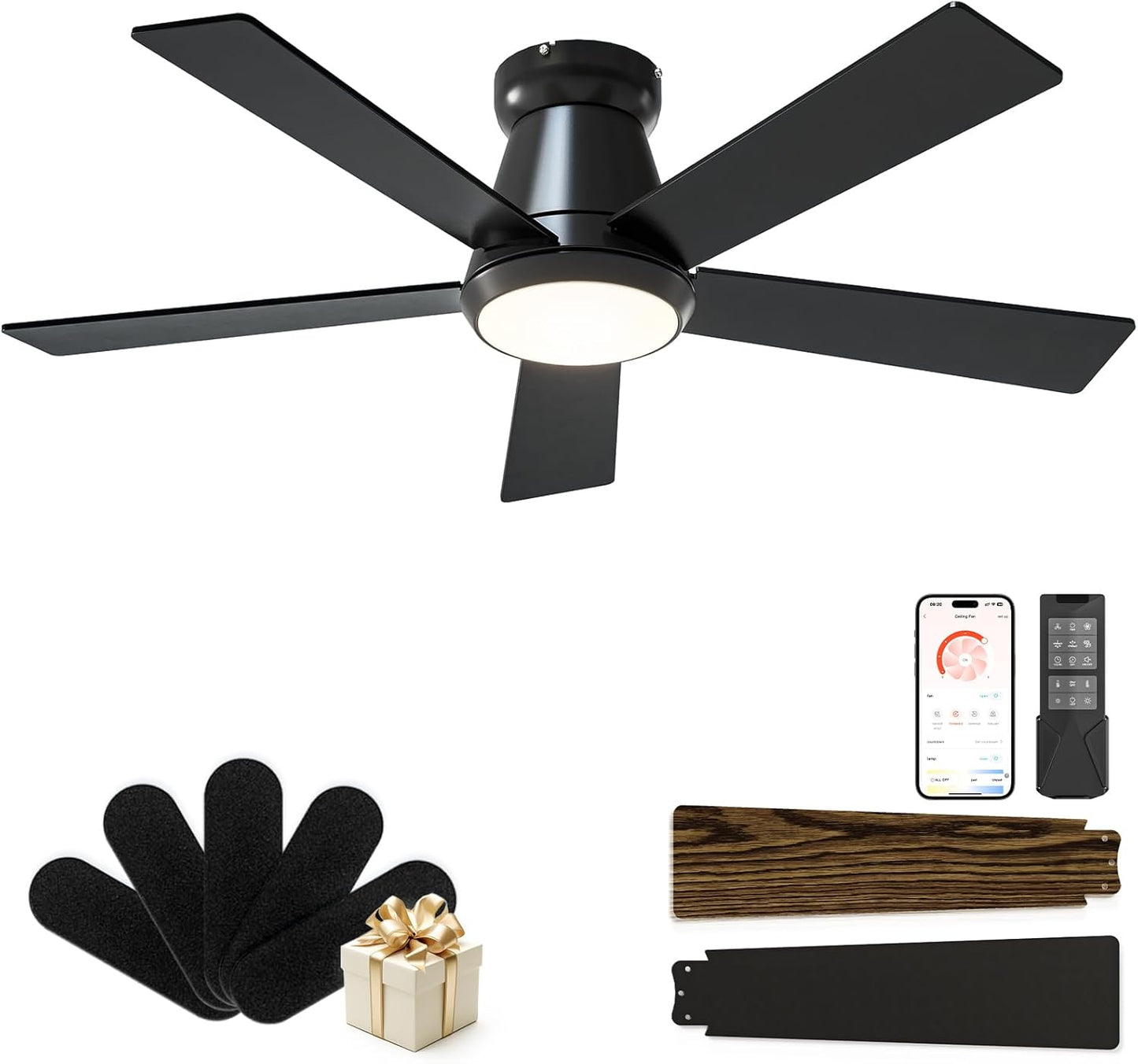 CubiCubi 42 Low Profile Ceiling Fan with Lights and Remote Control