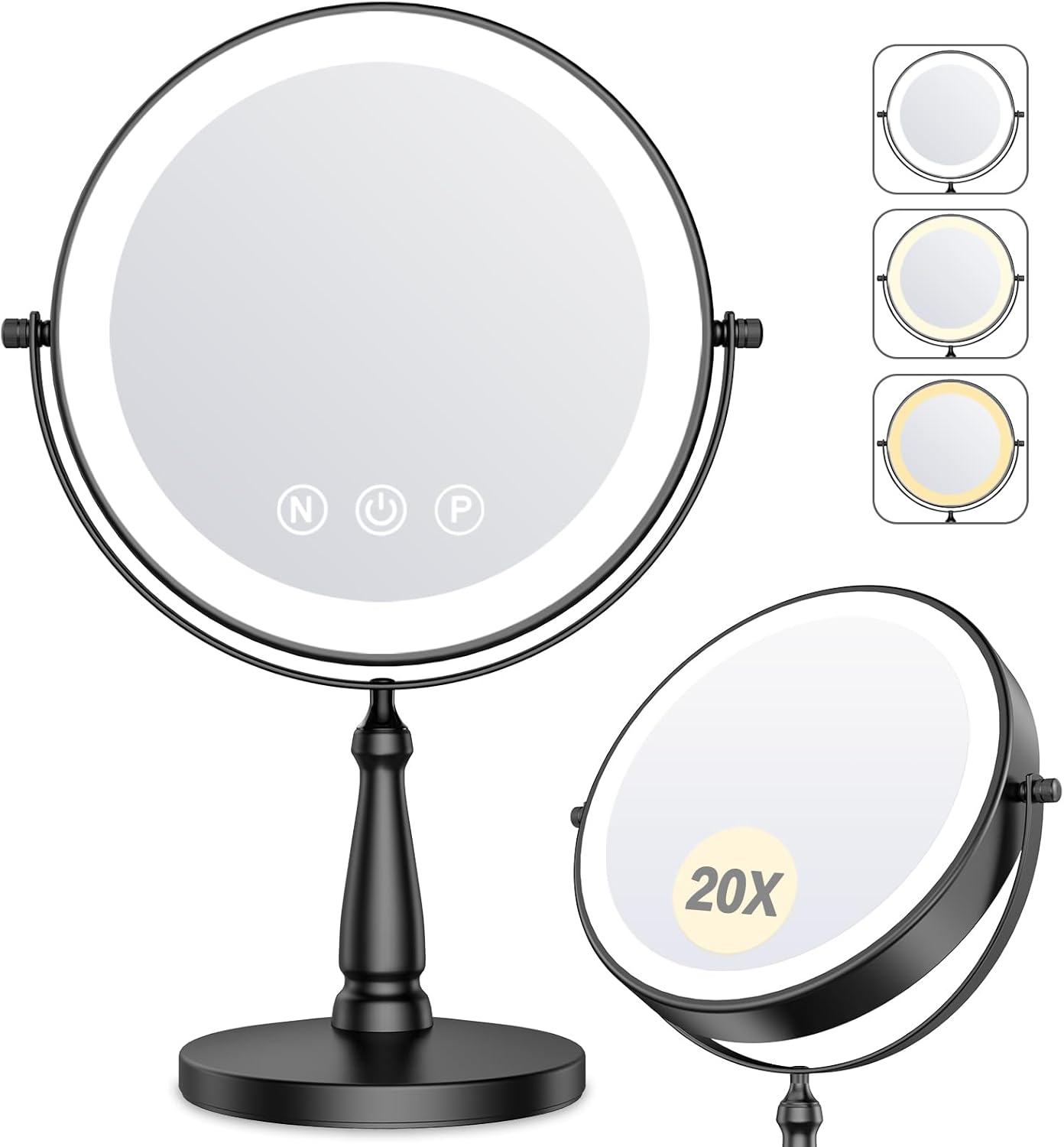 Makeup Mirror with Lights and 20X Magnifying Side for Precision