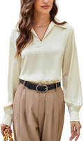 GRACE KARIN Satin Silk Blouse V Neck Long Sleeve - Work to Weekend