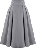 Belle Poque Women Plaid Skirt Vintage High Waist Pleated Midi