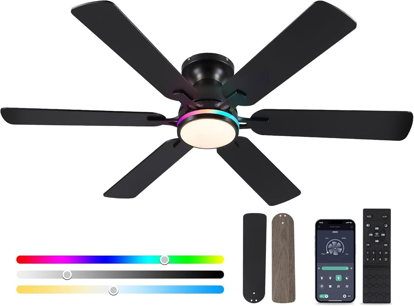 52 RGB Low Profile Ceiling Fan with Lights and Remote Control