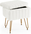 Vanity Stool Chair with Storage Faux Fur Ottoman - Compact Makeup Seat