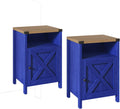 Farmhouse End Table Set of 2 Navy Blue - Rustic Nightstands with Barn