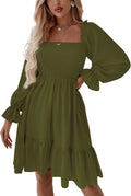 LYANER Women's Square Neck Lantern Long Sleeve Ruffle Mini Dress Shoes