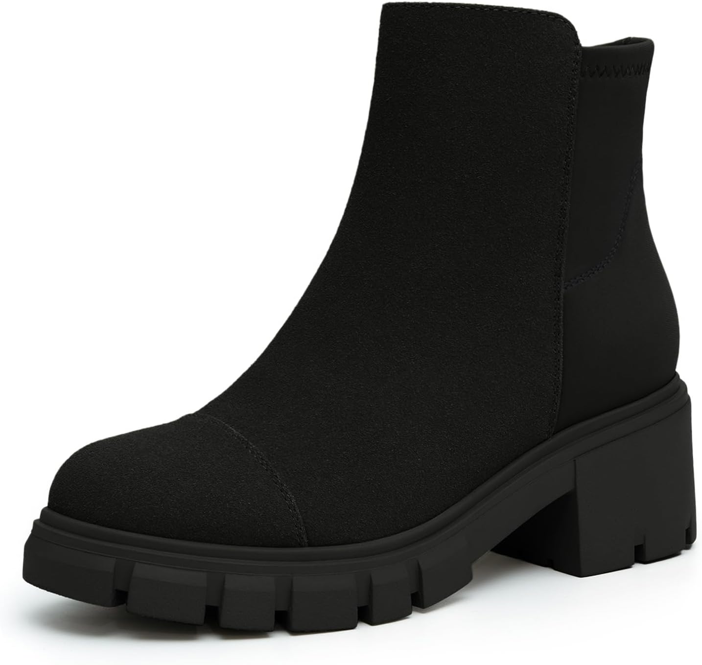 Athlefit Women's Ankle Boots with Chunky Heel and Side Zipper