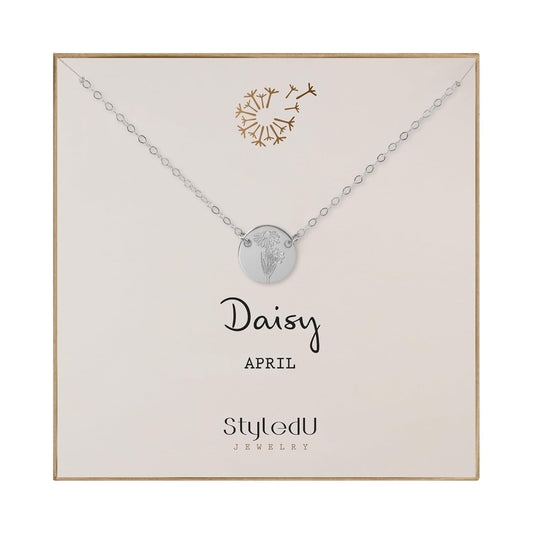 April Birth Flower Necklace for Women - Sterling Silver Daisy Gift