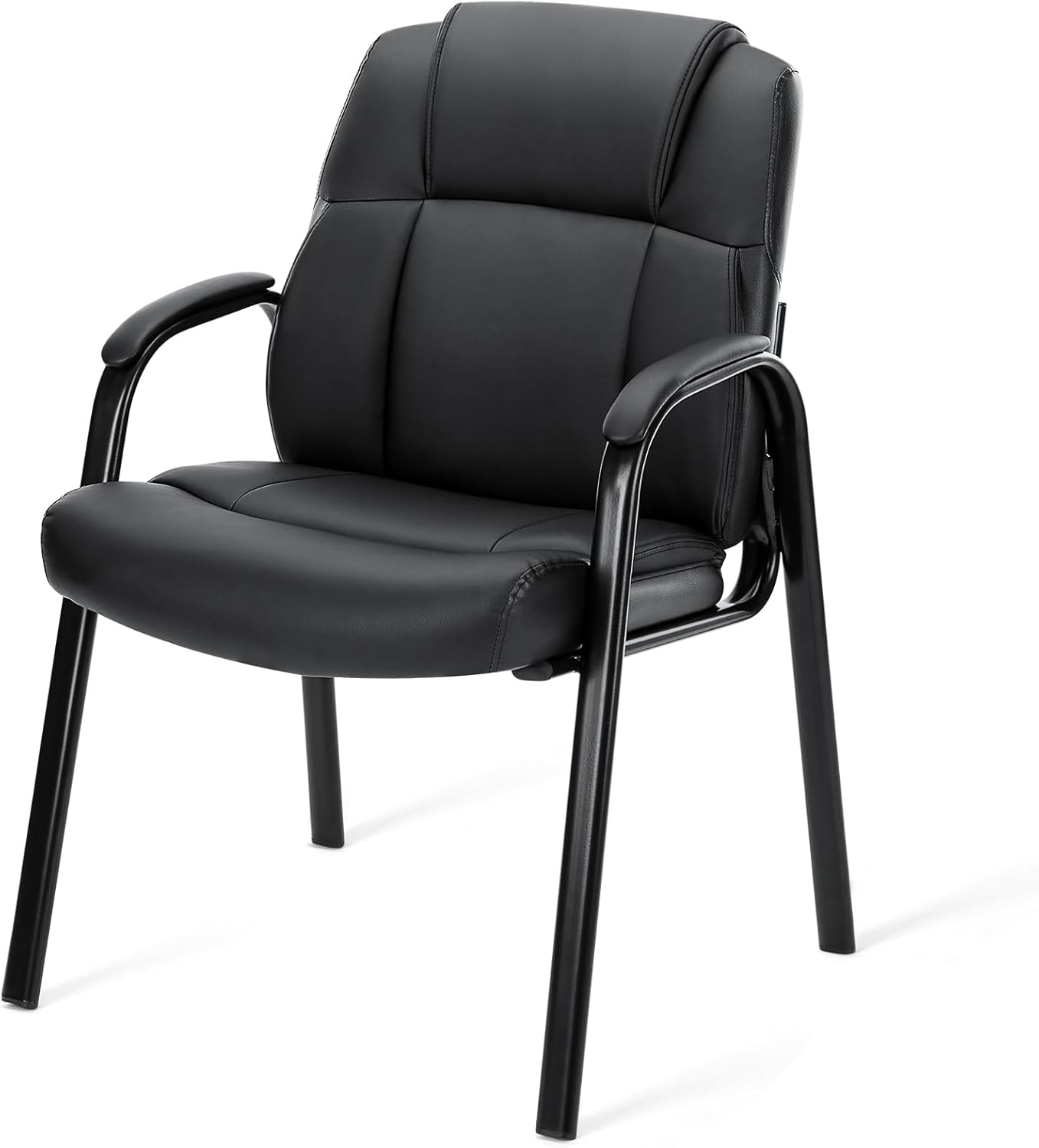Executive Leather Reception Chair - Padded Arms, No Wheels