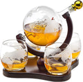 Whiskey Decanter Globe Set with 4 Etched Glasses - Elegant Bar Gift