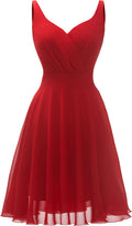 Women Summer Chiffon Cocktail Dress V-Neck Spaghetti Strap - Knee
