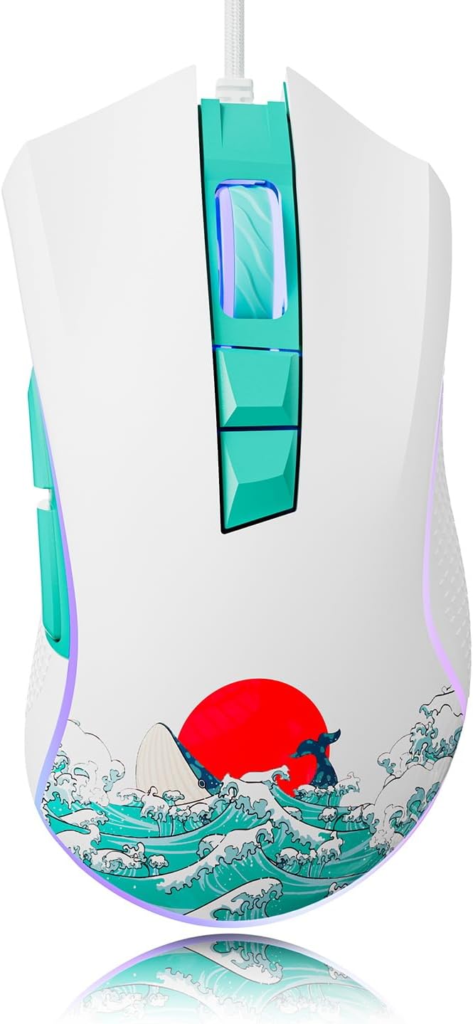 HITIME Coral Sea Gaming Mouse: 12000 DPI, RGB Backlit, 7 Macros