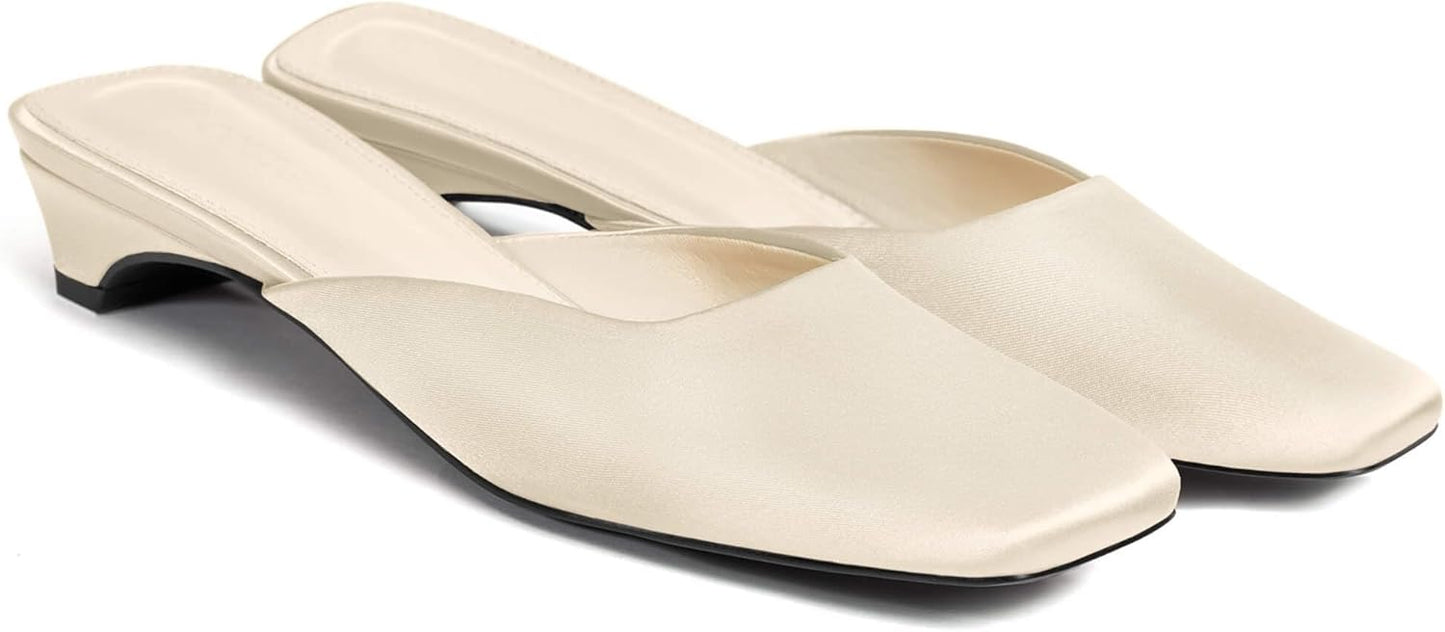 Coutgo Women's Mules Low Kitten Heel Closed Toe Slip On Shoes