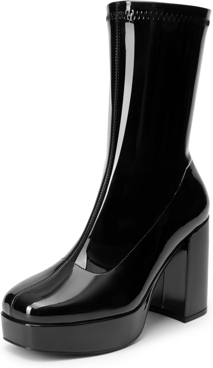 DREAM PAIRS Women's Mid Calf Gogo Boots with Chunky Heel