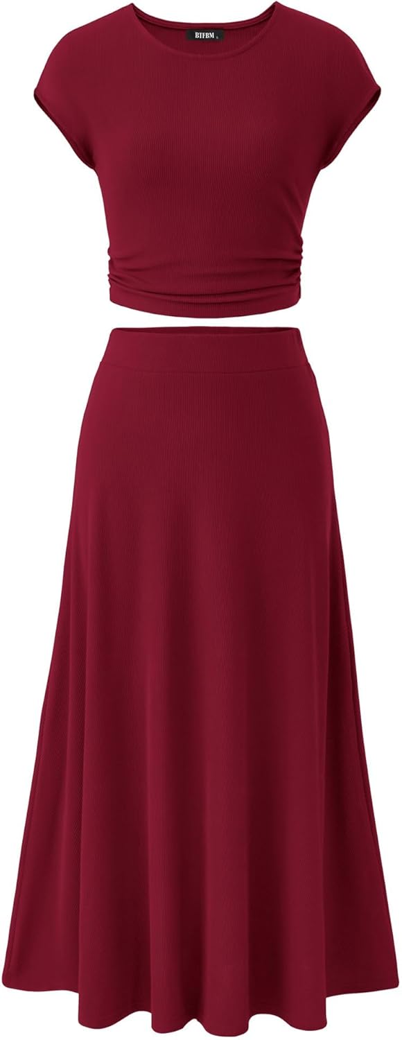 BTFBM Women Two Piece Skirt Set for Summer Casual Vacation