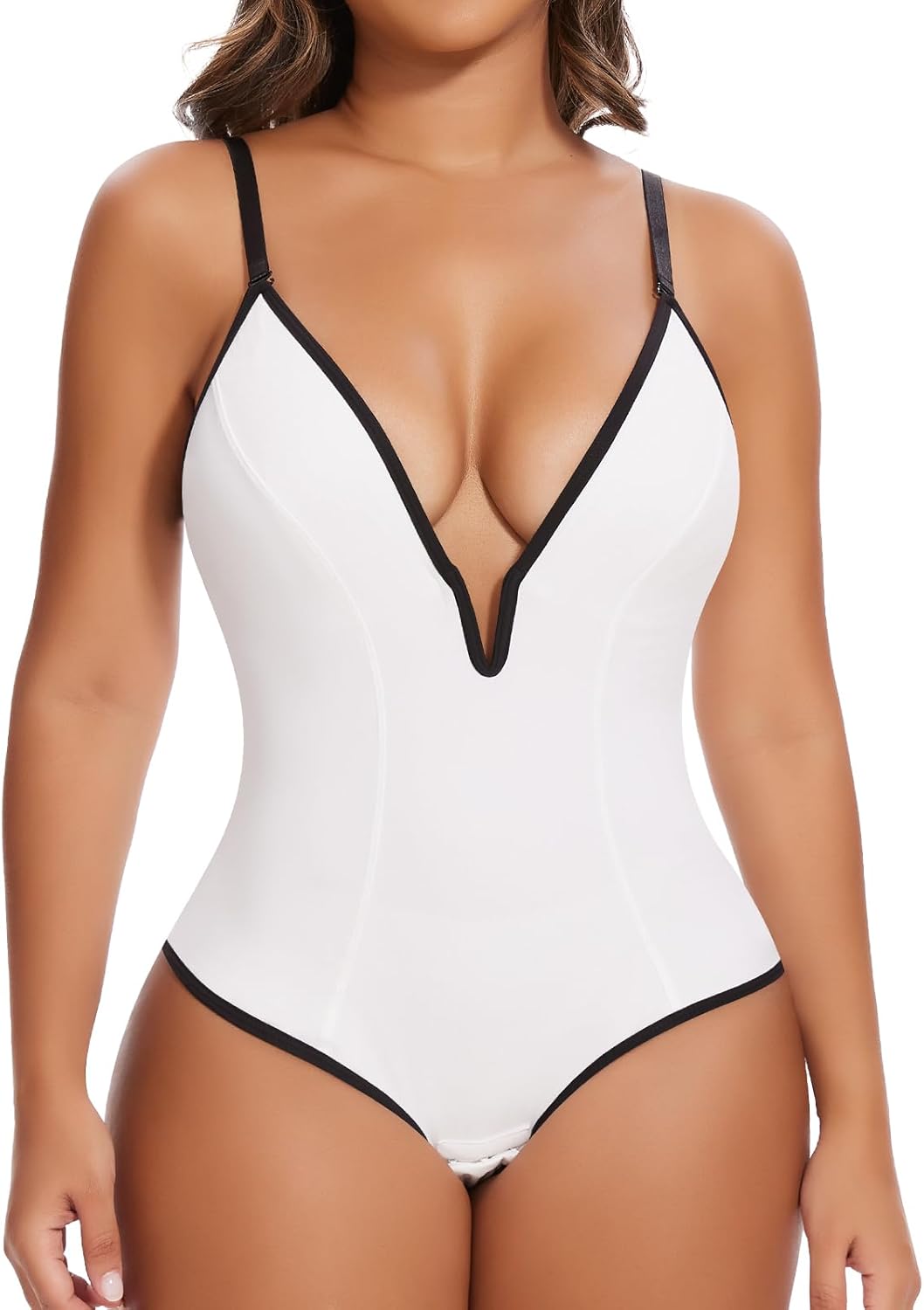 SHAPERIN Bodysuit for Women with Tummy Control and Deep V Neck