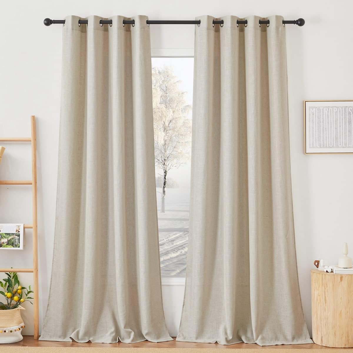 NICETOWN Linen Blend Semi Sheer Curtains for Living Room 96 in