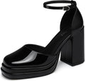 Women Chunky High Heels Platform Pumps - Comfortable Ankle Strap toe