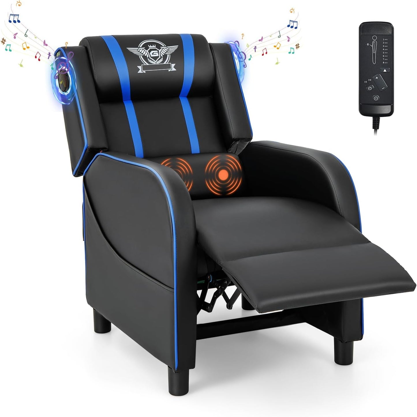 Gaming Recliner Chair with Massage & Bluetooth Speaker