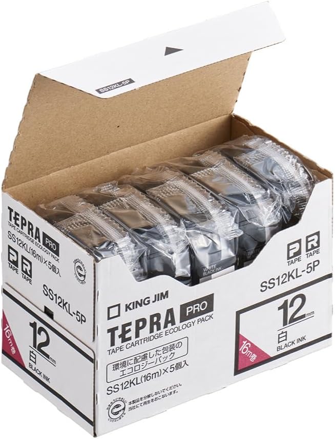 King Jim SS12KL-5P Tepra PRO Tape Cartridge for Labeling Needs