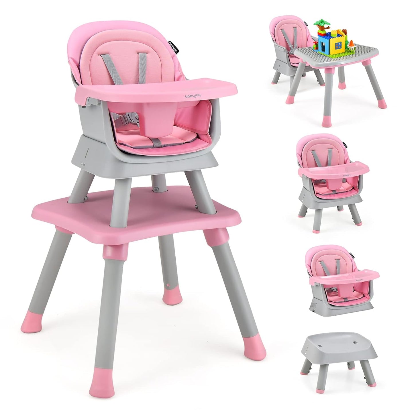 8-in-1 Baby High Chair Set | Booster Seat to Building Block Table | Pink