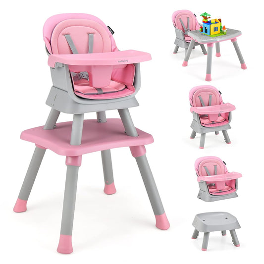 8-in-1 Baby High Chair Set | Booster Seat to Building Block Table | Pink