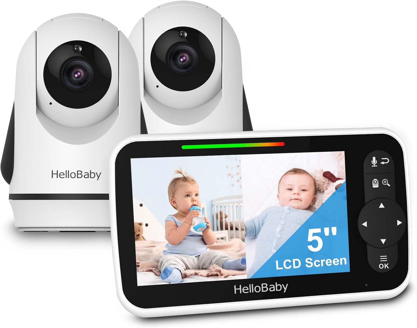 HelloBaby Video Baby Monitor: 2-Camera Split Screen, Night Vision & Temp Control