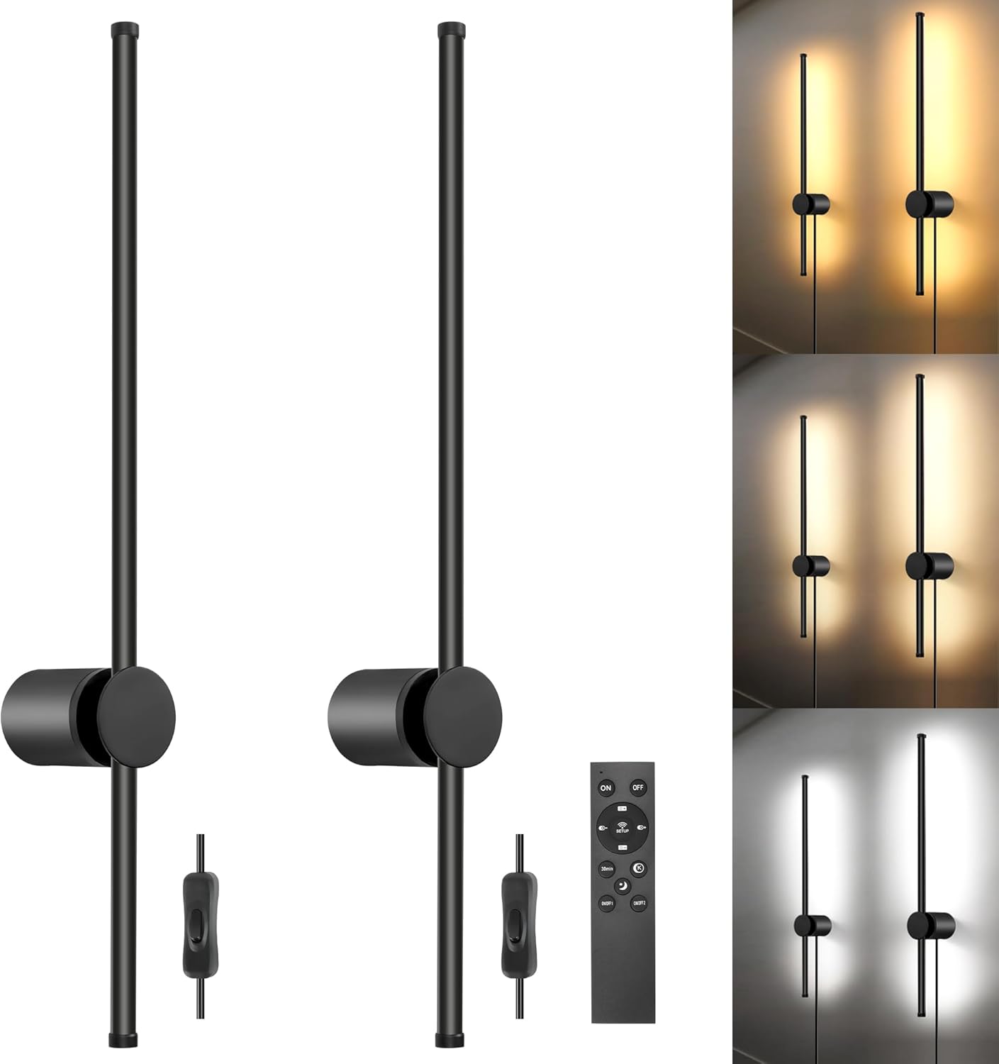 Wall Sconces Set of Two with Remote Control and Dimming Feature
