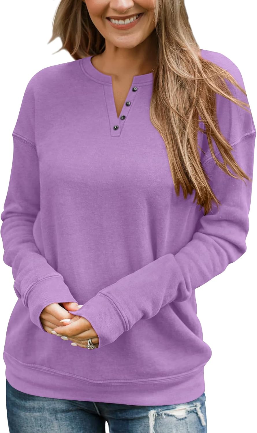 TICTICMIMI Women's Lightweight V-Neck Sweatshirt