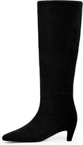 Knee High Boots Women Square Toe Kitten Heel - Faux Suede Tall Boots