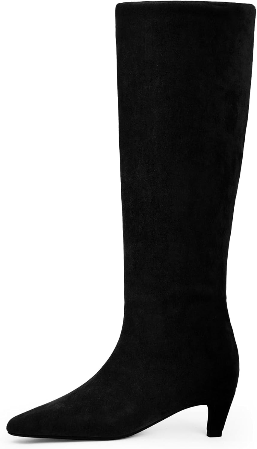 Modatope Knee High Boots Women with Square Toe and Kitten Heel