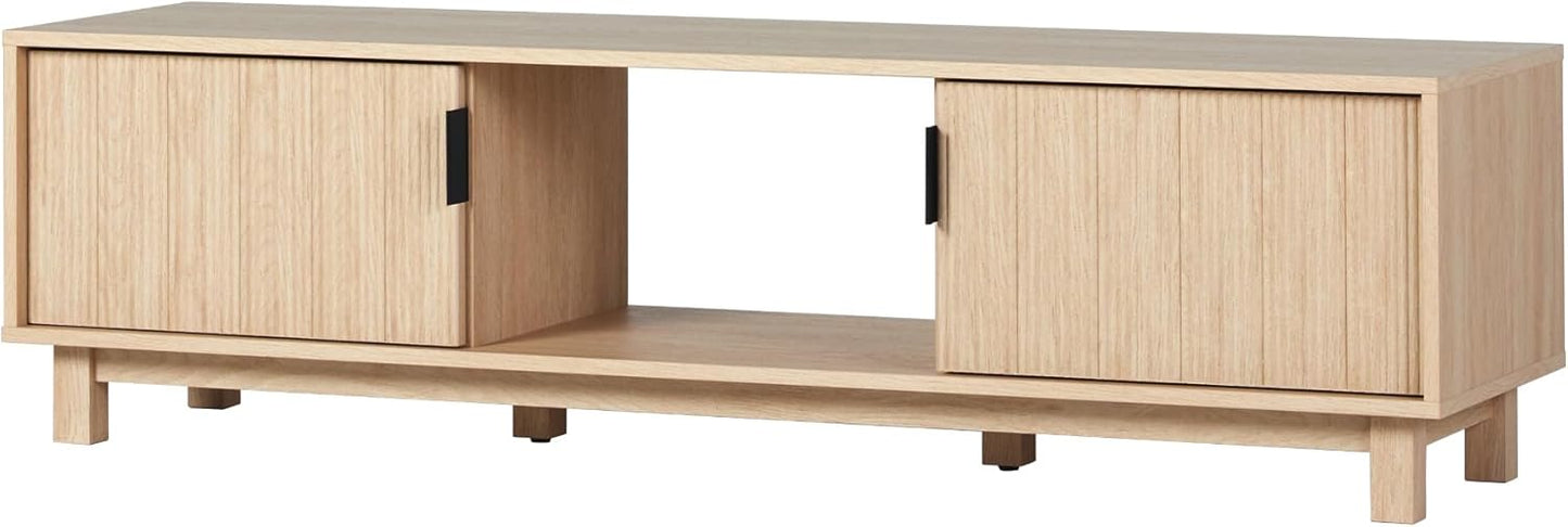 Modern Fluted-Door TV Stand: 65-Inch TVs, Coastal Oak